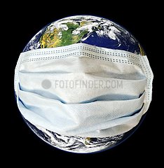 Planet Erde mit Mundschutz