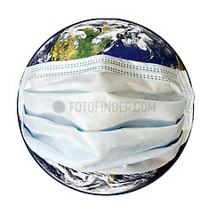Planet Erde mit Mundschutz
