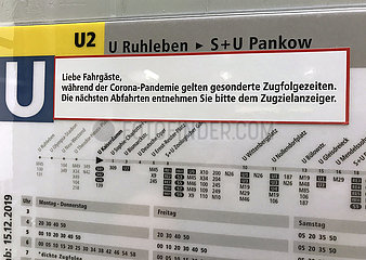 Berlin  Deutschland  U-Bahnfahrplan in Zeiten der Corona-Pandemie