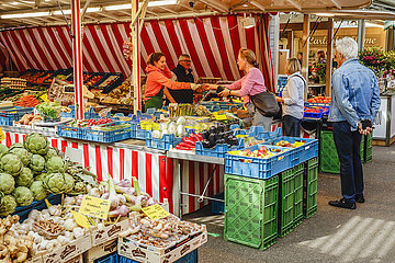 Marktstand auf dem Wochenmarkt  Duesseldorf  Nordrhein-Westfalen  Deutschland