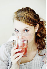 WOMAN WITH COLD DRINK