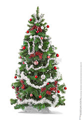 Red and white Decorated christmas tree  isolated on white background