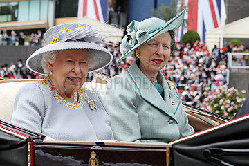 Royal Ascot  Portrait of Queen Elizabeth the Second (left) and Princess Anne