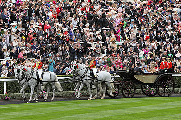 Royal Ascot  the Royal Procession with Queen Elizabeth the Second arrives at the parade ring