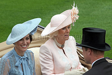 Royal Ascot  Catherine  Duchess of Cambridge  Camilla  Duchess of Cornwall and Prince William  Duke of Cambridge arriving at the parade ring