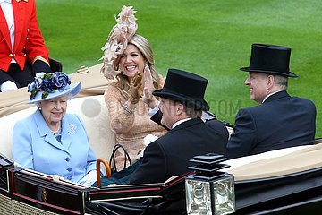 Royal Ascot  Grossbritannien  Queen Elizabeth the Second  Queen Maxima of the Nederlands  King Willem-Alexander of the Nederlands and Prince Andrew