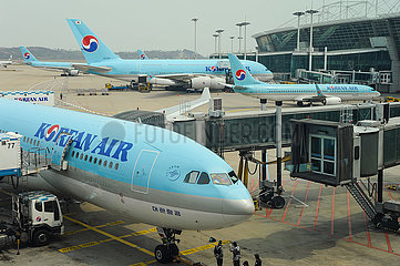 Seoul  Korea  Flugzeuge der Korean Air auf dem internationalen Flughafen Incheon