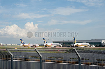 Singapur  Republik Singapur  Stillgelegte A380 Passagierflugzeuge der Singapore Airlines am Flughafen Changi