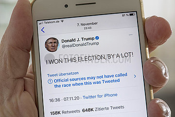 original Tweet von Praesident Trump  Falschbehauptung  07.11.2020