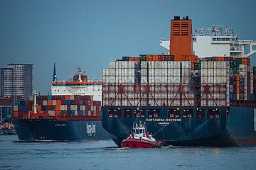Blick auf die Elbe mit Containerschiffen