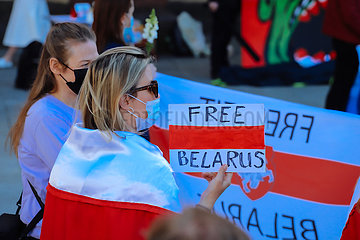 Solidaritaetsdemo von Belarussen gegen das Lukaschenko Regime in ihrem Heimatland Weissrussland