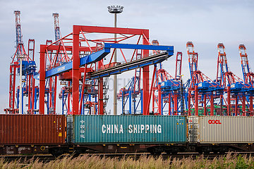 Hamburger Hafen ist der Endpunkt der maritimen Seidenstrasse nach China  Hamburg  Deutschland  Europa