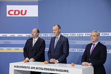 Pressekonferenz zur Auszaehlung der Mitgliederbefragung der CDU : Wahl des neuen Parteivorsitzenden  Konrad-Adenauer Haus