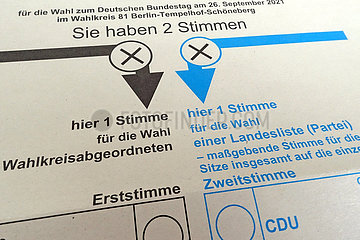Berlin  Deutschland  Stimmzettel fuer die Wahl zum Deutschen Bundestag