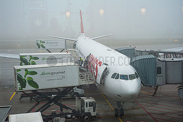 Zuerich  Schweiz  A330 Passagierflugzeug der Swiss Airlines wird an einem Flugsteig auf dem Flughafen Zuerich vom Caterer beladen