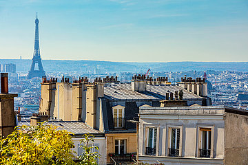 Frankreich. Paris (75) 18. Arr. Blick auf die Hauptstadt und den Eiffelturm aus dem Butte Montmartre