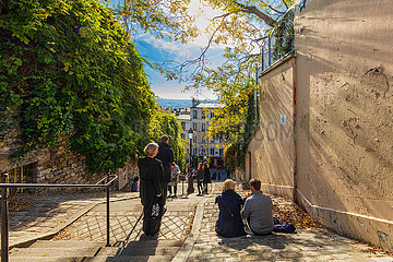 France. Paris (75) 18th Arr. Montmartre  the stairs of a typical alley
