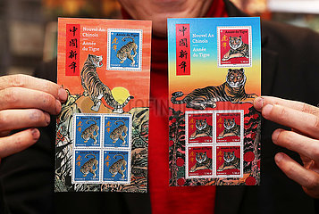 Frankreich-Paris-Briefmarken-Jahr des Tigers
