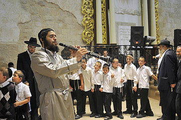 ISRAEL. Jerusalem. Musicien Anhänger La Fete de Souccot Dans La Synagogoge Hurva Dans La Vieille Ville