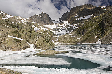 France Haute-Savoie (74) Chamonix  Lake Blanc  peak of Belvédère and Tête Plate  peaks Rouge massif