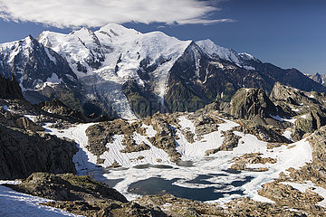 France Haute-Savoie (74) Chamonix  lake Noir in the Massif of peaks Rouges and the Mont-Blanc