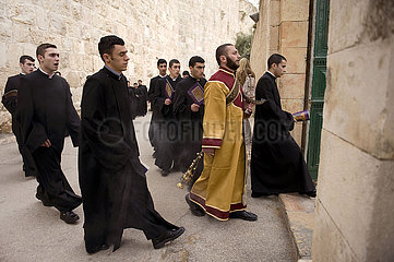 Israel. Jerusalem. UNESCO-WELTKULTURERBE. Orthodoxe Heilige Woche. Heiliger Donnerstag Fußwaschrauch. Armenier