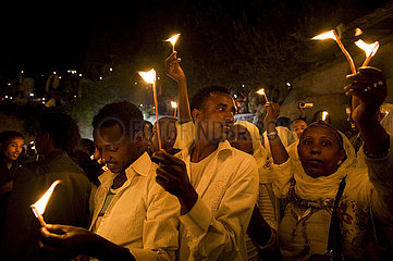 Israel. Jerusalem. Äthiopische orthodoxe Heilige Samstagzeremonie