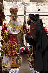 Israel. Jerusalem. Zeremonie des Fußwaschens  Maundy Donnerstag. Orthodoxe Heilige Woche.