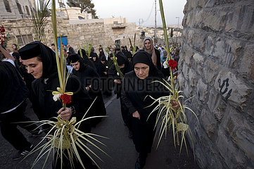Israel. Jerusalem. Orthodoxe Palm Sunday-Prozession. Orthodoxe Heilige Woche.