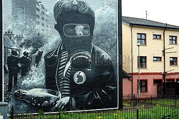 Nordirland. Ulster. Derry-Londonderry. Die Stadt Derry-Londonderry-Krieg Berühmt für den Katholischen WIDESTAND gegen die Briten  Da Alle Wandgemälde Ausagen Können. Hier eingeblich an den Blutigen Sonntag  ALS der 30. Januar 1972 Die britische Armee 28 Tötete