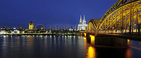 Germany  North Rhine-Westphalia  Cologne  the Rhine  the Saint Martin Church  Cologne Cathedral and Hohenzollern Bridge at night