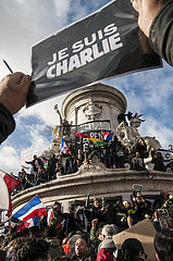 Frankreich. Paris. Republik Square. 11. Januar 2015: Republikanischer Marsch in Erinnerung an Opfer der Terroranschläge vom 7. und 9. Januar 2015