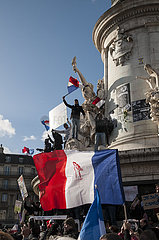 Frankreich. Paris (75) Place de la ré © Publique (Republic Square). 11. Januar 2015: Republikanischer Marsch in Erinnerung an Opfer der Terroranschläge von 7  8 und 9. Januar 2015