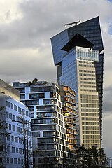 FRANKREICH. Paris (75) 13. Bezirk. Zac Massena-Bruneseau. Duo Towers entworfen vom Architekten Jean Nouvel. Unmittelbar an der Seine grenzt an die Büros von mehr als 9.000 Gruppen -BPCE -Mitarbeitern (Banque Populaire + Caisse d'Epargne).