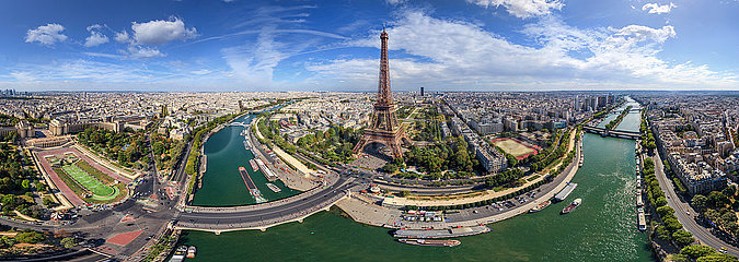 France. Paris (75) Aerial image of Eiffel Tower and Trocadero square (16th district) from the altitude of 200 meters