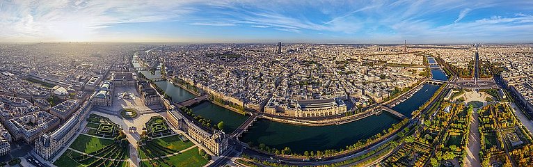 Frankreich. Paris (75) Luftansicht der Tuileries -Gärten und Seine River