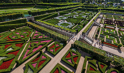 Frankreich. Indre-et-Loire (37) Loire-Tal-Schlösser  Luftbild des Villandry Castle Gardens