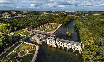 Frankreich. Indre-et-Loire (37) Chateaux des Loire Valley  Luftbild des Chenonceau Castle