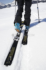 Frankreich  Haute-Savoie (74) Die legendäre Ski-Marke dynamisch von Ingrid Menet. Jean-Claud Killy  der berühmte französische Skifahrer  gewann mit diesen Skier viele Siege. Trek mit Dynamic Skitouren von Vrando