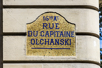 Frankreich. Paris (16. Bezirk) Straßenschild
