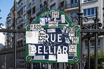 Frankreich. Paris (18. Bezirk) Straßenschild  Belliard Street