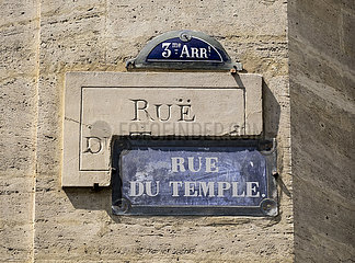 Frankreich. Paris (3. Bezirk) Straßenschild  Temple Street