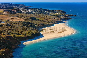 FRANKREICH. BRETAGNE. Morbihan (56) Golf von Gascony. Insel Groix. Luftbild von Pointe de la Croix Grands-Sables