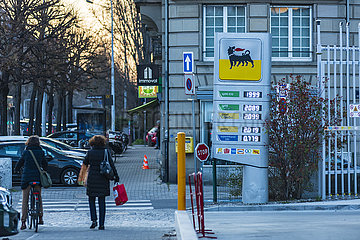 France; Alsace. Bas-Rhin (67) Strasbourg  AGIP petrol station. Gasoline and diesel fuel prices  March 07  2022