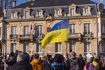 FRANCE  Alsace  Bas-Rhin (67) Strasbourg  Demonstration against the invasion of Ukraine by Russia in front of the Russian consulate on March 06th 2022