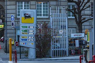 France; Alsace. Bas-Rhin (67) Strasbourg  AGIP petrol station. Gasoline and diesel fuel prices  March 07  2022