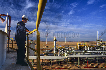 Algeria. Province of Ouargla: Sonatrach plant (Algerian oil and gas company) in the Algerian Sahara. Hassi Messaoud site (oil). Refinery. Sonatrach is the first company in Africa