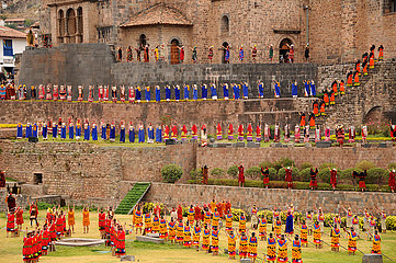Peru. Cuzco. Sacsayhuaman fortress. The Inti Raymi festival. Inca religious ceremony in honor of Inti  the sun father. It marks the winter solstice in the Andean countries of the southern hemisphere.