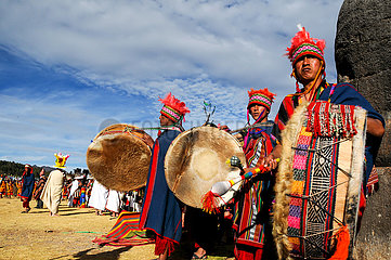 Peru. Cuzco. Sacsayhuaman Fortress. The Inti Raymi festival. Inca religious ceremony in honor of Inti  the sun father. It marks the winter solstice in the Andean countries of the southern hemisphere.