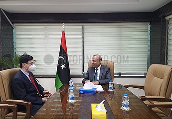 Libyen-Tripoli-Abdullah Allafi-chinesische Ladung d'Affaires nach Libyen-Treffen
